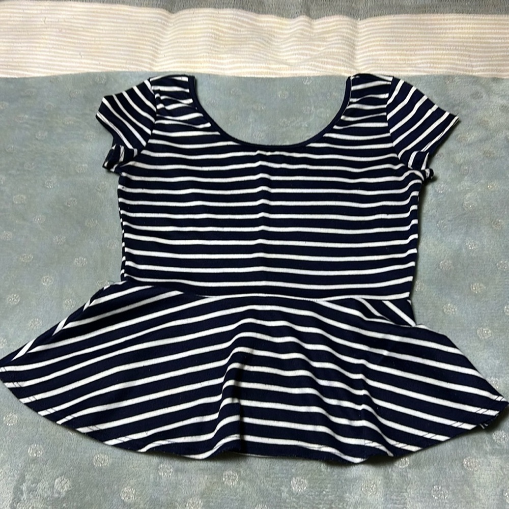 Blue and White striped cotton shirt back has a cute bow
